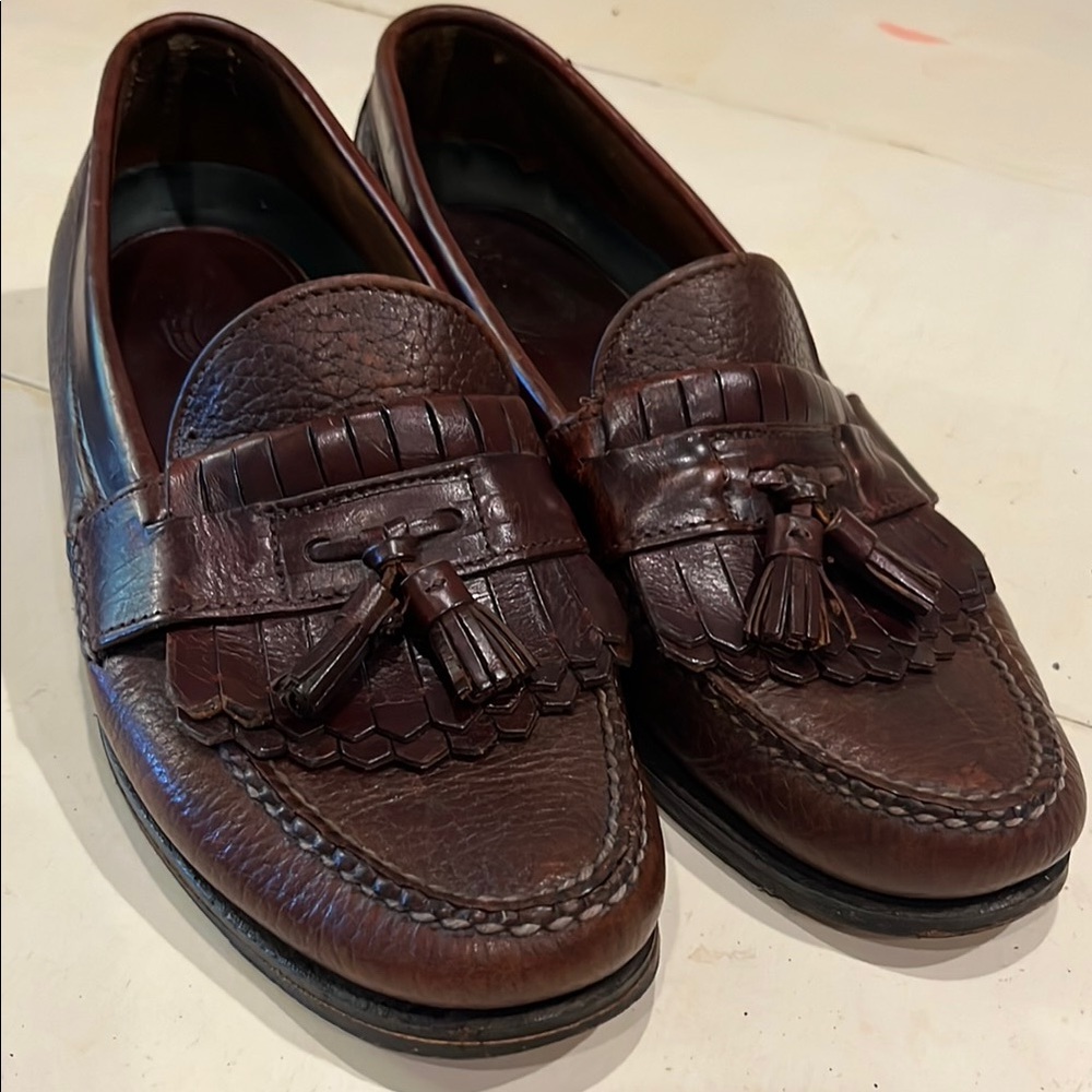 HS Trask Handsewn Brown Pebbled Leather Loafers size 10M men’s
